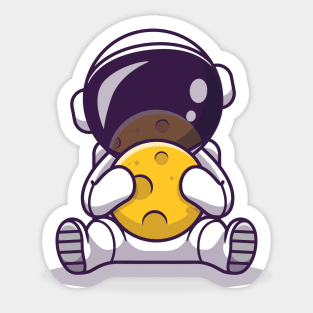 Cute Astronaut Holding Moon Cartoon Vector Icon Illustration Sticker